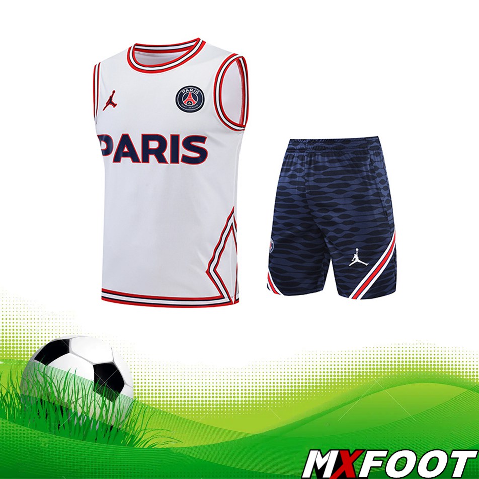 Solde Nouveau Ensemble Training Debardeur Shorts Jondan Psg Blanc