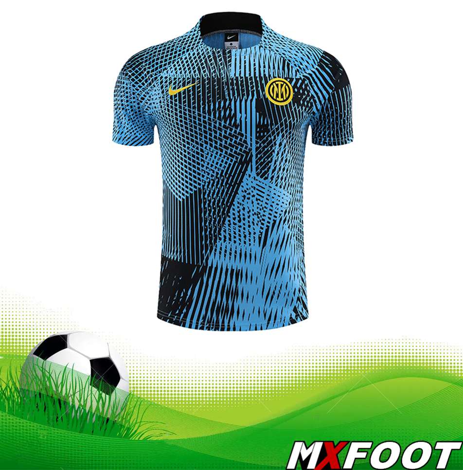 Floquer Nouveau Ensemble Training T Shirts Shorts Inter Milan Bleu